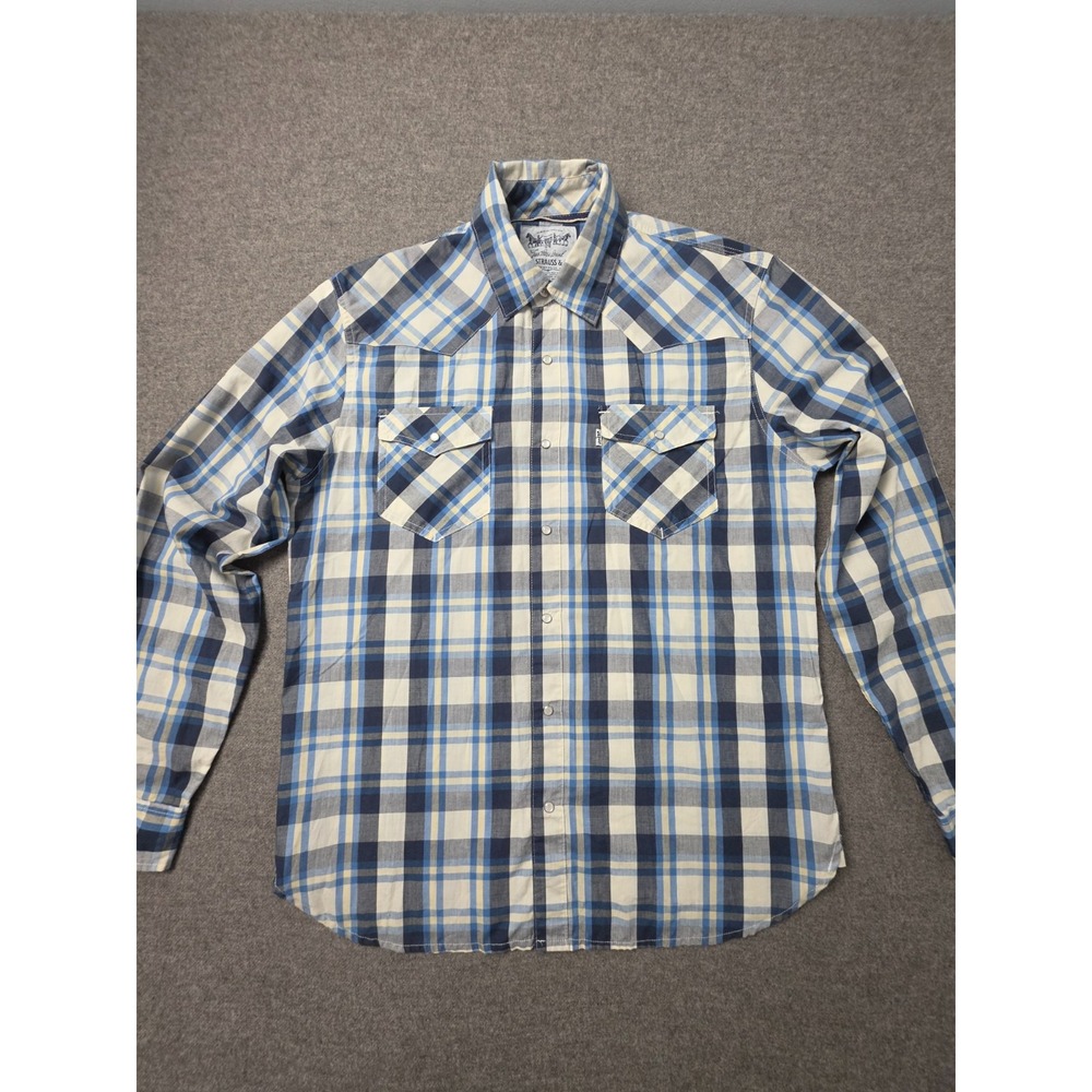 Levi's Western Shirt Mens M Multi Plaid Long Sleeve Chest Pocket Pearl Snap Up